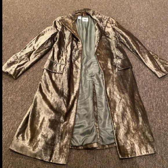 EUC DKNY Long Double Breasted Faux Fur Coat S Jacket Bronze brown soft silky - Picture 3 of 4